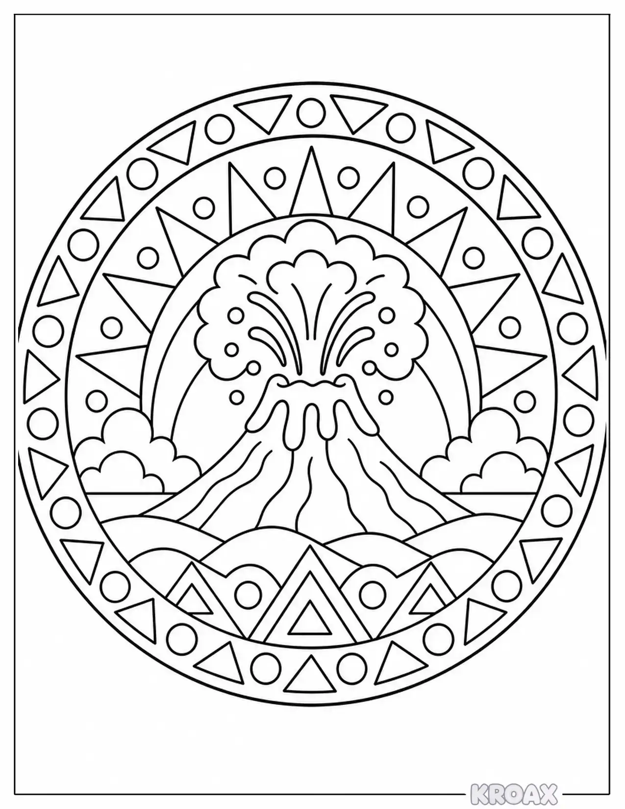 volcano mandala with geometric patterns printable coloring page