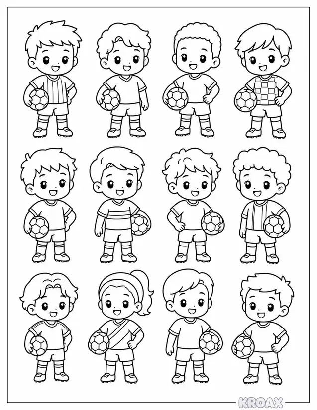 chibi soccer teams from different countries printable coloring page
