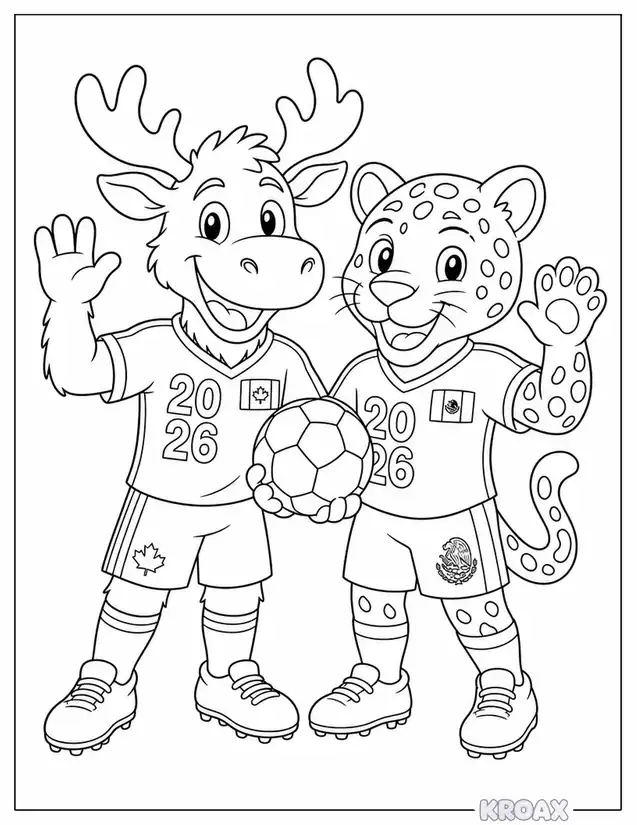 cute fifa world cup 2026 mascots printable coloring page