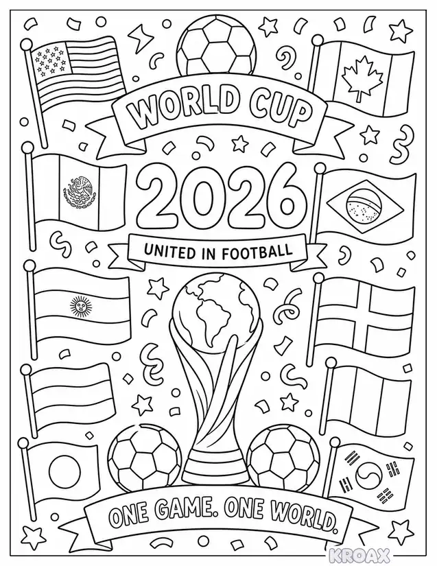 doodle international flags and footballs printable coloring page