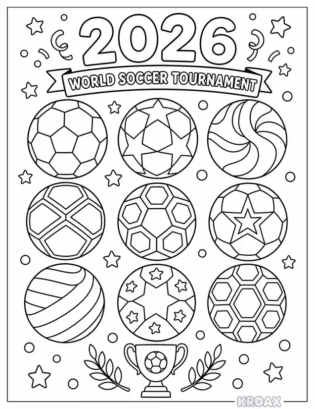 easy world cup 2026 soccer ball patterns and designs printable coloring page