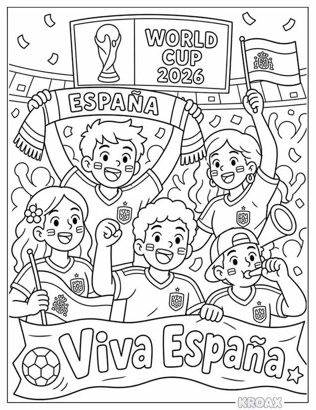 spain s passionate football fans celebrating printable coloring page