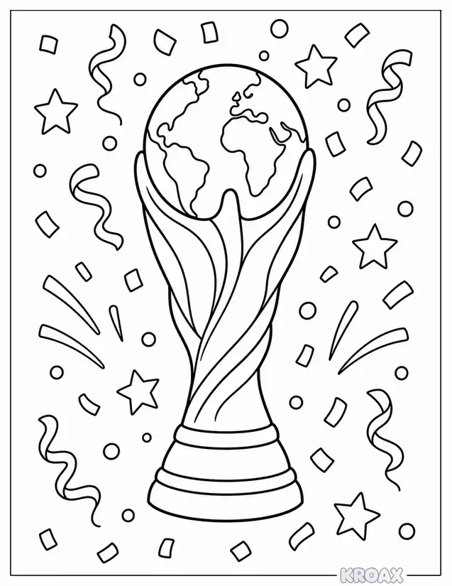 world cup 2026 golden trophy and confetti printable coloring page
