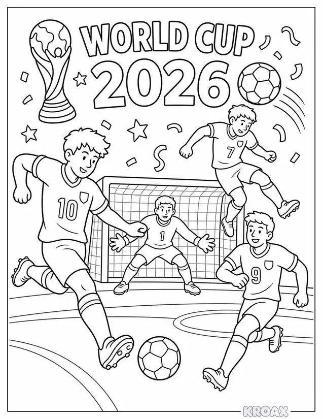 world cup 2026 soccer players in action printable coloring page