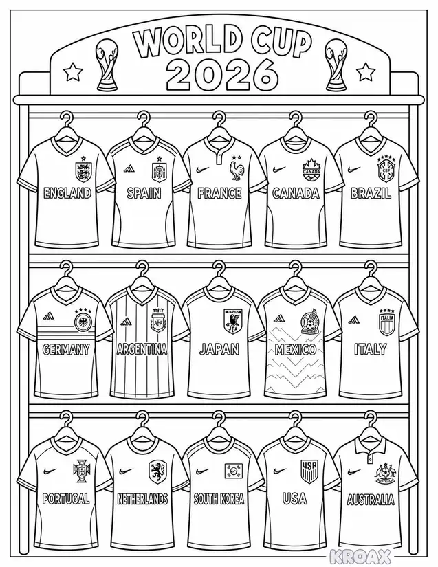 world cup 2026 team jerseys around the world printable coloring page
